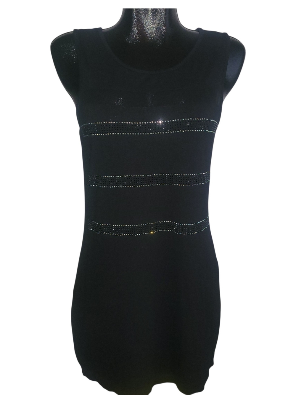 Tricotto Black Sleeveless Tank Dress with Rhinestone Stripes Size M